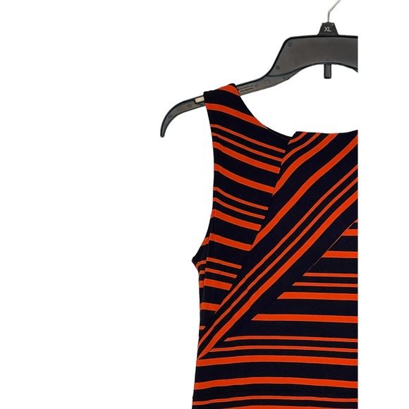 Cremieux Women's Sheath Dress Sleeveless Stretch Striped Orange Navy‎ Blue Small - Picture 3 of 8